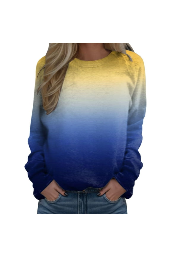 Tthxqing Women Gradient Printed Sweatshirts Trendy Graphic Crew Neck Pullovers Causal Fall Drop Shoulder Long Sleeve Tops Tshirts Yellow M