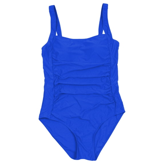 Tthxqing Women One Piece Ruched Swimsuit Tummy Control Square Neck Backless Bathing Suit Sport Swimwear Modest Monokini Blue XXL