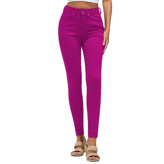 Tthxqing Women's Plus Size high waisted Denim Pants,Trendy 2025 Stretchy slim fit Jeans Hot Pink L