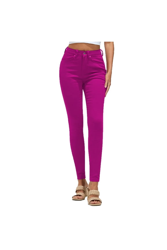 Women's Plus Size high waisted Denim Pants,Trendy 2025 Stretchy slim fit Jeans Hot Pink XXL