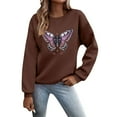 thumbnail image 1 of Tthxqing Womens Graphic Sweatshirts Trendy Butterfly Printed Pullovers Long Sleeve Plus Size Crew Neck Fall Tops X_Brown S, 1 of 4