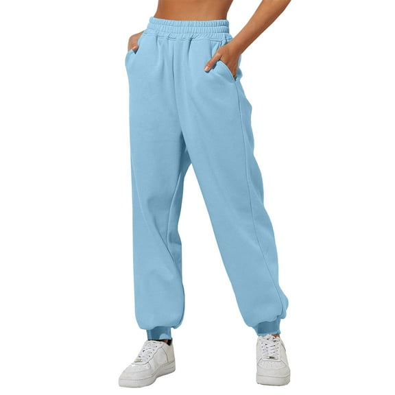 Tthxqing Womens Plus Size Baggy Joggers with Pocket Trendy Elastic Waist Sweatpants Causal Solid Workout Running Yoga Pants Blue S