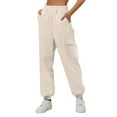 thumbnail image 1 of Tthxqing Womens Plus Size Cargo Pants Trendy Elastic Waist Baggy Sweatpants Causal Workout Joggers Running Yoga Pants with Pockets Beige XXL, 1 of 4