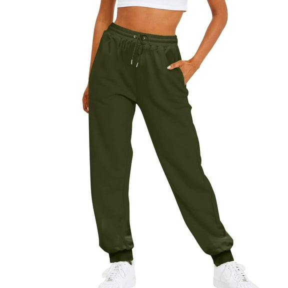 Tthxqing Womens Plus Size Joggers with Pockets Trendy Elastic Waist Drawstrings Baggy Sweatpants Ladies High Waist Workout Running Yoga Pants Army Green XXXL