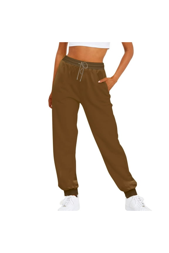 Tthxqing Womens Plus Size Joggers with Pockets Trendy Elastic Waist Drawstrings Baggy Sweatpants Ladies High Waist Workout Running Yoga Pants Brown XXL