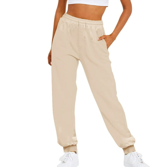Tthxqing Womens Plus Size Joggers with Pockets Trendy Elastic Waist Drawstrings Baggy Sweatpants Ladies High Waist Workout Running Yoga Pants Khaki XXXL