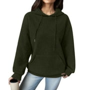 DELIVERY WITHIN 7-10 DAYS Tthxqing Womens Waffle Hoodies Causal Long Sleeve Loose Fit Pullovers Fall V Neck Drawstrings Sweatshirt Tops with Pockets Green S