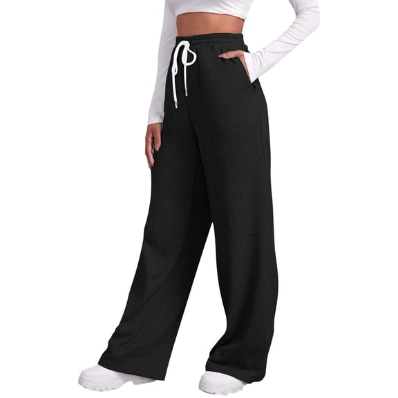 Tthxqing Womens Wide Leg Sweatpants Causal Elastic Waist Drawstrings Jogger Ladies Workout Running Athletic Pants with Pockets Black M