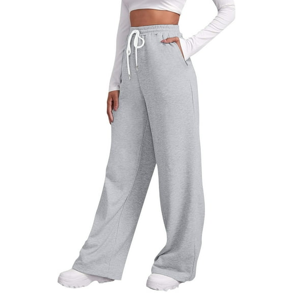Tthxqing Womens Wide Leg Sweatpants Causal Elastic Waist Drawstrings Jogger Ladies Workout Running Athletic Pants with Pockets Light Gray XL