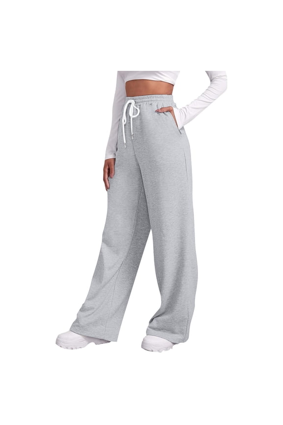 Tthxqing Womens Wide Leg Sweatpants Causal Elastic Waist Drawstrings Jogger Ladies Workout Running Athletic Pants with Pockets Light Gray XXXL