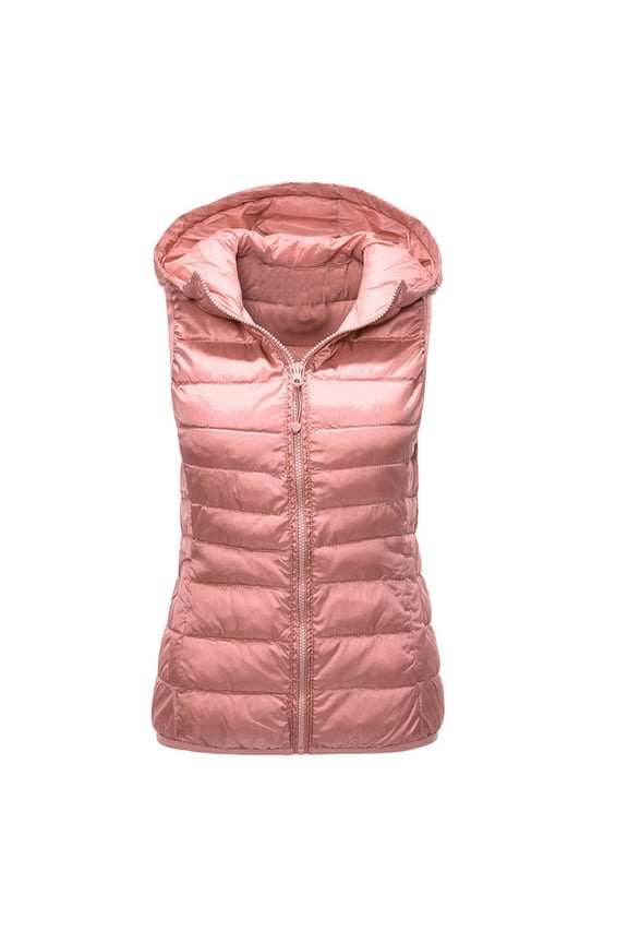 Tthxqing Womens down Puffer Vest Winter Hooded Sleeveless Zip up Puffy Jacket Trendy Outdoor Warm Thick Quilted Insulated Coats with Pockets Pink S