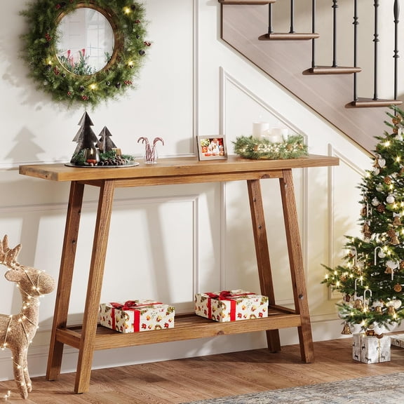 Ttibesigns Solid Wood Console Table, 41.3" Rustic Entryway Table with Storage Shelf, 2 Tiers Narrow Skinny Couch Table for Hallway, Entrance, Foyer