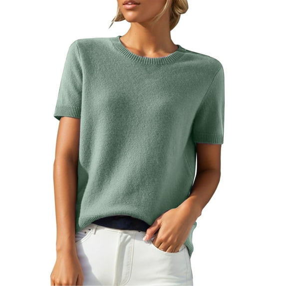 Ttizzay Womens Cashmere Knit T Shirts Short Sleeve Crewneck Sweater Summer Casual T-Shirt Solid Color Classic Tee Pullover