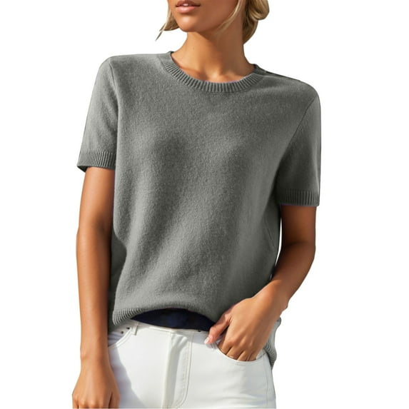 Ttizzay Womens Cashmere Knit T Shirts Short Sleeve Crewneck Sweater Summer Casual T-Shirt Solid Color Classic Tee Pullover