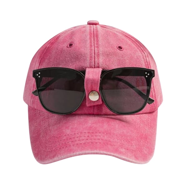 Ttongbb Hat Solid Color Unisex Colorful Baseball Hats Built-in Metal Snap Sunglasses Holder Strap Travel Walking Street Headwear