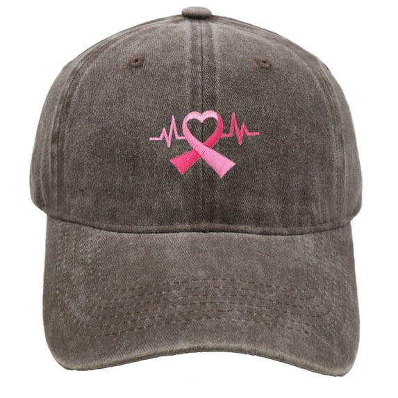 Ttongbb Hats Breast Cancer Awareness Pink Ribbon Heart Embroidered Washed Multi-Color Baseball Hats Soft Cap For Sports Party