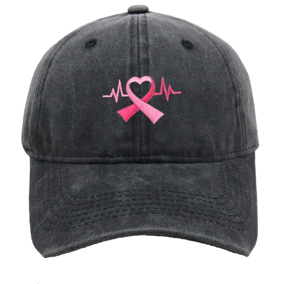 Ttongbb Hats Breast Cancer Awareness Pink Ribbon Heart Embroidered Washed Multi-Color Baseball Hats Soft Cap For Sports Party