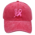thumbnail image 1 of Ttongbb Hats Breast Cancer Awareness Pink Ribbon Heart Wing Embroidered Washed Multi-Color Baseball Hats Soft Caps For Party, 1 of 4