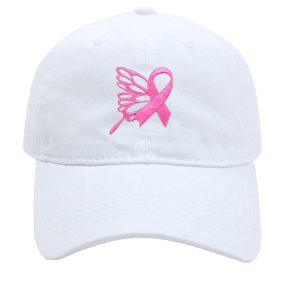 Ttongbb Hats Breast Cancer Awareness Pink Ribbon Heart Wing Embroidered Washed Multi-Color Baseball Hats Soft Caps For Party