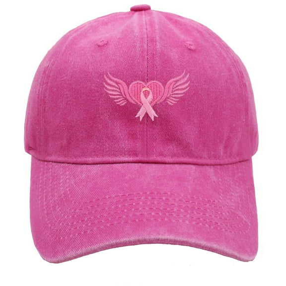 Ttongbb Hats Breast Cancer Awareness Pink Ribbon Heart Wing Embroidered Washed Multi-Color Baseball Hats Soft Headwear For Sports