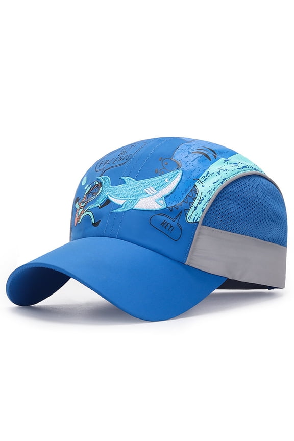 Hats Children's Contrast-Color Shark Embroidery Mesh Lightweight Breathable Adjustable Baseball Cap Sunshade Headwear