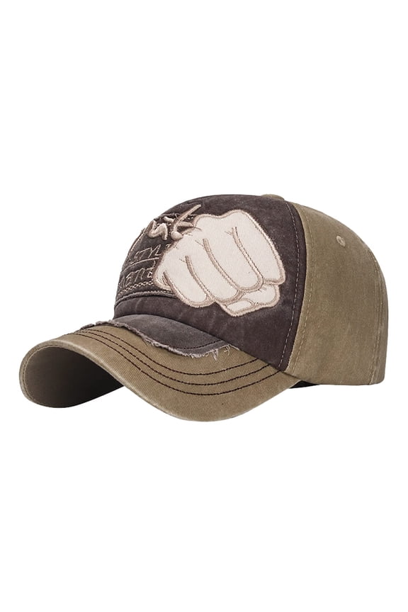 Hats Color-Block Fist Embroidery Washed Finish Multi-Color Adjustable Unisex Sunshade Summer Soft Hiking Headwear