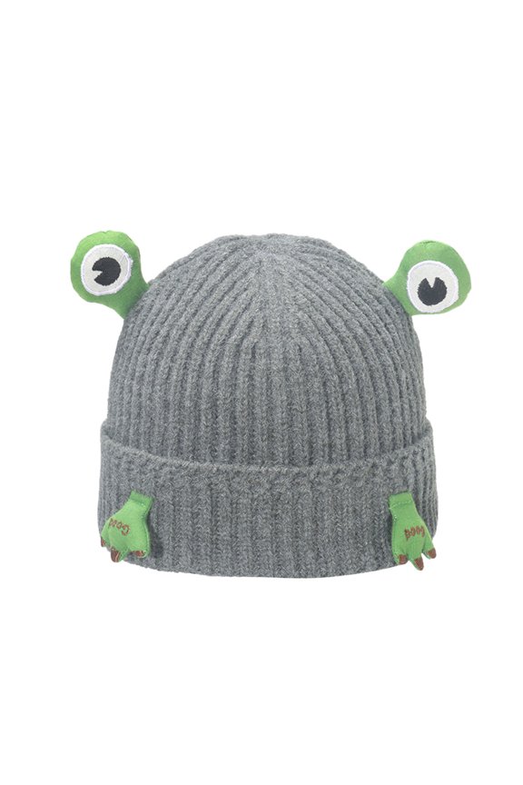 Hats Cute 3D Cartoon Frog Decor Woolen Knitted Soft Stretchy Warm Multiple Solid Color Hat Autumn And Winter Headwear