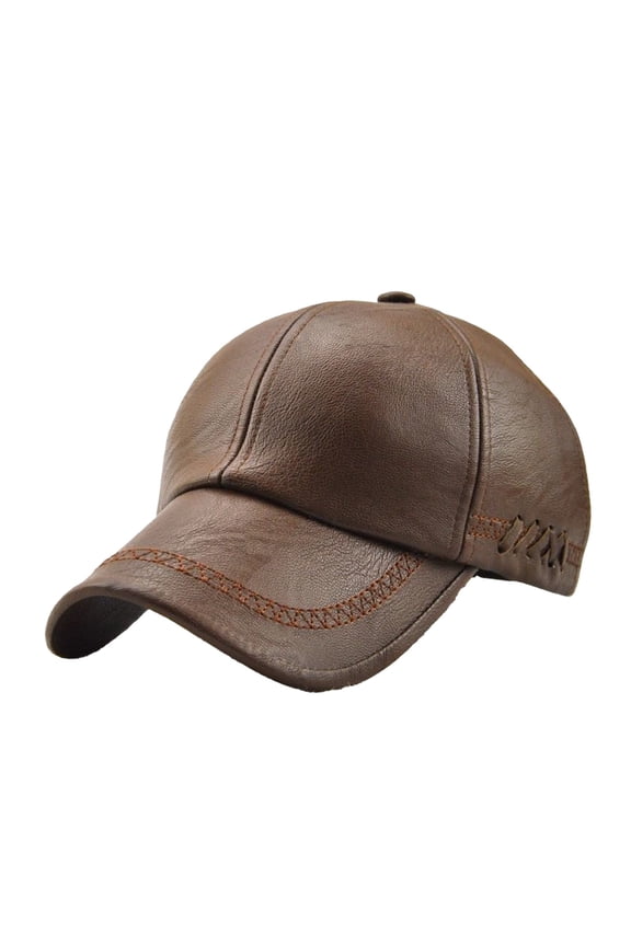 Hats Leather Vintage Contrast Stitching Side Detail Solid Color Curved Brim Headwear Dad Hat Casual Sun Cap