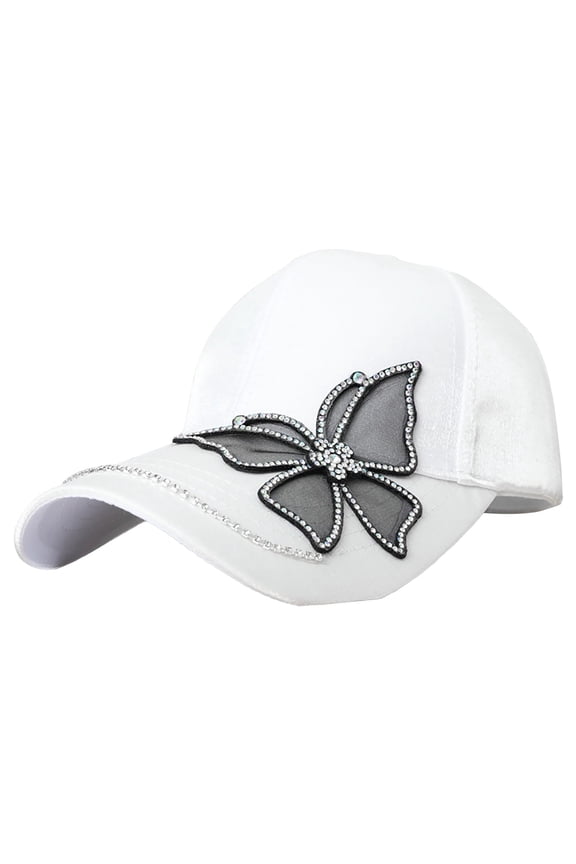 Hats Rhinestone Trim Butterfly Decor Curved Brim Unisex Visor Solid Color Adjustable Backless Stain Sun Cap Sun Cap