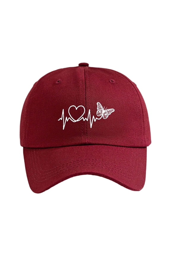 Hats Sporty Heartbeat Heart and Butterfly Printed Unisex Snapback Curved Brim Baseball Couple's Cap Daily Headwear
