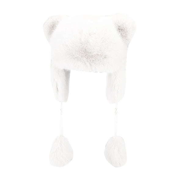 Ttongbb Hats Thickened Cute Fuzzy Bear Ears Warm Pullover Decorative Bead Tassel Ear Flap Hat Cold Weather Outwear Headwear