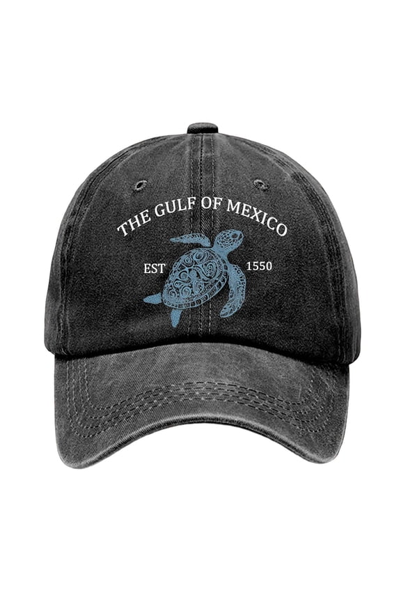 Hats Vintage Washed The Gulf Of Mexico Sea Turtle Print Retro Coastal Style Unisex Adjustable Hat Beach Dad Headwear