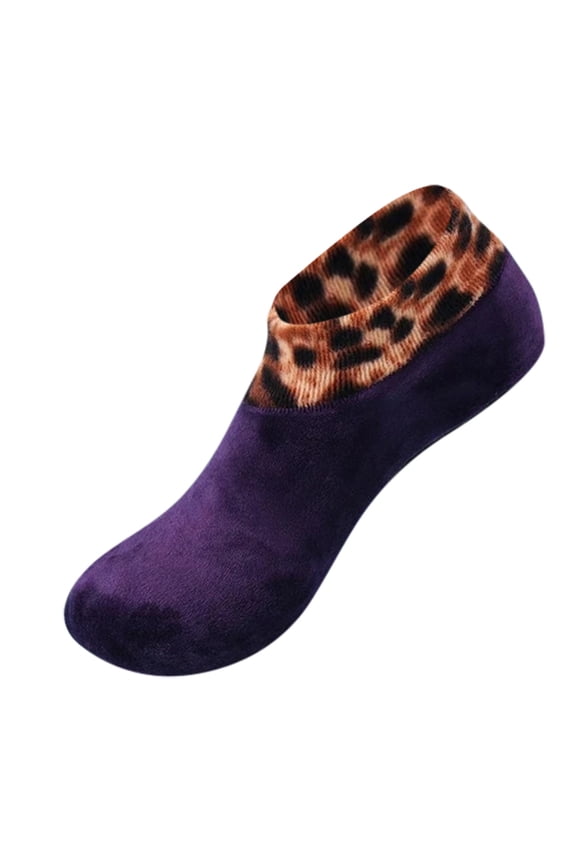 Socks Non Slip Leopard Plaid Print Fleece Lined Plus Velvet Thick Crew Socks Carpet Footwear For Indoor Home Sleeping Sleep