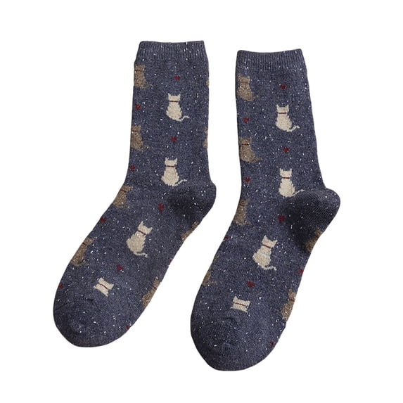 Ttongbb Socks Unisex Cat-Patterned Fleece Lined Fold-Over Slipper Fuzzy Cozy Warm Mid Cuff Knit Floor Socks Winter Home Socks