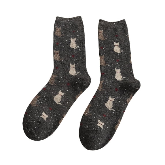 Ttongbb Socks Unisex Cat-Patterned Lined Fold-Over Slipper Fuzzy Cozy Warm Mid Knit Floor Socks Winter Home Socks