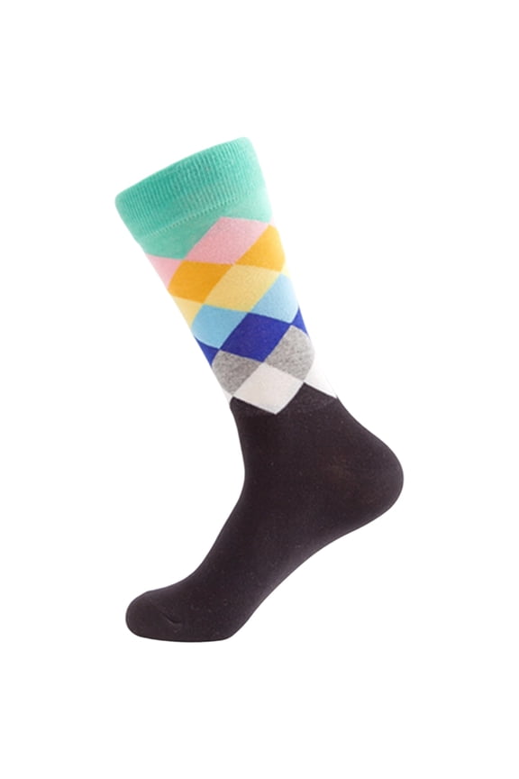 Socks Unisex Colorful Gradient Diamond Pattern Design British Style Crew Length Colorful Hosiery Socks Winter Footwear