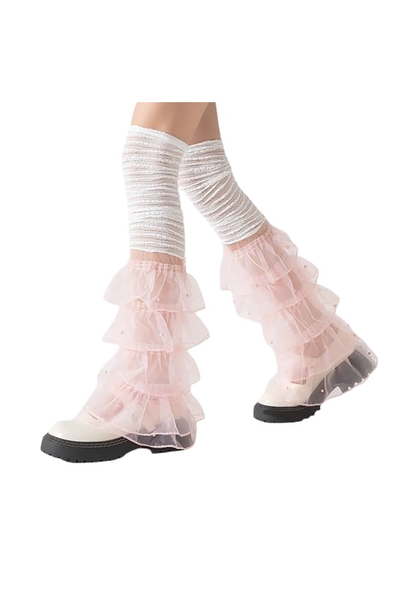 Socks Women's Multi-Color Tiered Ruffle Mesh Leg Sheer Tulle Layered Leg Covers Stackable Socks Daily Wear