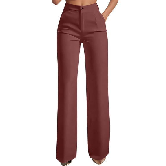 Ttongbb Women Pants Straight Leg High Waist Button Closure Full Length Loose Dress Pants Office Commuting Business Pants