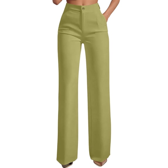 Ttongbb Women Pants Straight Leg High Waist Button Closure Full Length Loose Dress Pants Office Commuting Business Pants