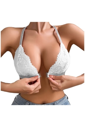 Women Push Up Bras Front Closure Floral Lace High Support Backless Wrapped Fixed Triangle Cup Halter Bras Daily Wear