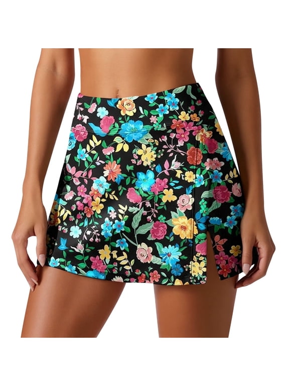 Women Swimsuits High Waisted Split Swim Skirts Casual Gradient Print Swimwear Skirts Ruched Drawstrings Swim Bottoms