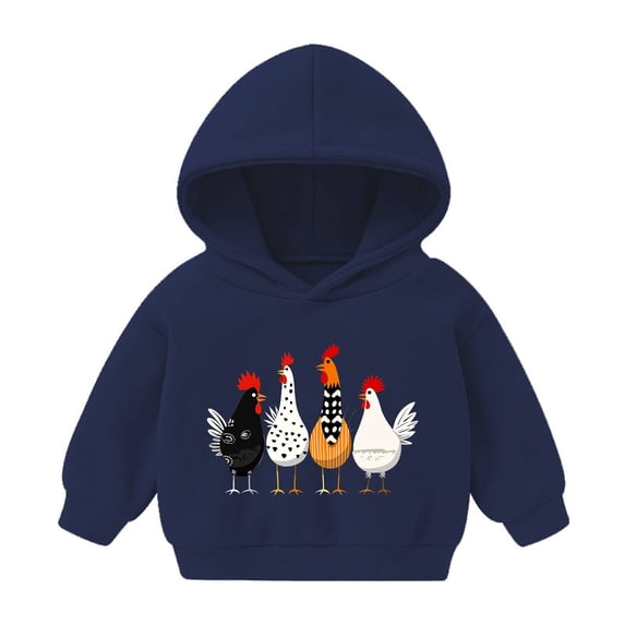 TtopsQueen Kids Cute Farm Chicken Graphic Hoodie Pullover, Long Sleeve Ribbed Cuff Hem Loose Fit Sweatshirt, Casual Daily School Fall Winter Hooded Top for Girls Navy,4 Years