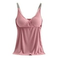 thumbnail image 1 of TtopsQueen Maternity Nursing Cami Tank Tops, V Cross Lace Trim Adjustable Strap Ribbed Sleeveless Shirts, Built In Bra Flowy Postpartum Daily Wear Vests Pink,L, 1 of 3