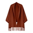 thumbnail image 1 of TtopsQueen Open Front Knit Poncho Cardigan with Ribbed Cuff Side Pockets Fringe Hem Soft Warm Wrap Shawl for Evening Daily Autumn Winter Layering Coffee,Free Size, 1 of 5