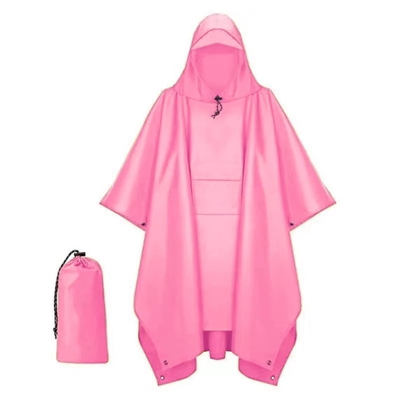 TtopsQueen Portable Waterproof Hooded Rain Poncho with Dstring Closure Snap Side Buttons, Lightweight Reusable Rain Coat with Matching Storage Bag Pink,Free Size