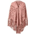 thumbnail image 1 of TtopsQueen Suede Laser Cutout Poncho Cape, Long Fringe Trim, Floral Hollow Pattern, Asymmetric Triangle Hem, Open Front Western Style Wrap Shawl Pink,Free Size, 1 of 3