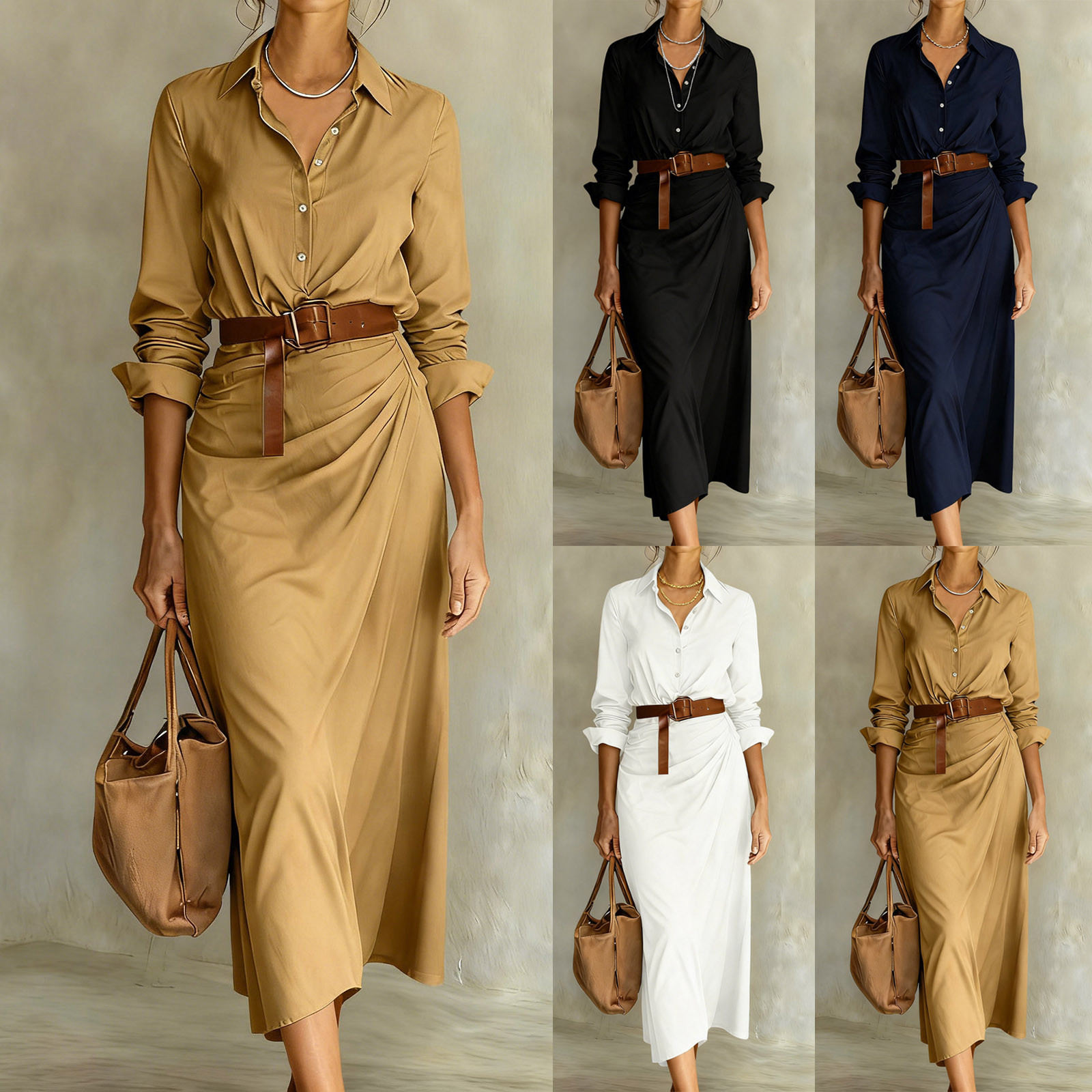 TtopsQueen Women Collared Long Sleeve Wrap Midi Shirt Dress Ruched Waist Casual Elegant Dress Office Business Daily Wear Belt Not Included Black L: Pros, Caveats, and Pricing