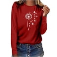 thumbnail image 1 of TtopsQueen Women Crew Neck Long Sleeve T-Shirt Dandelion Bird Graphic Tee Casual Loose Fit Soft Daily Tops Red,S, 1 of 5
