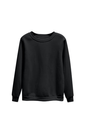 Women Crew Neck Plain Sweatshirt, Long Sleeve Loose Casual Pullover with Ribbed Hem and Cuffs, Solid Basic Lightweight Oversized Daily Layering Tops Black,XXL