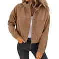 thumbnail image 1 of TtopsQueen Women Cropped Corduroy Shacket Jacket, Stand Collar Button Front Oversized Coat with Single Chest Pocket, Elastic Cuff Casual Vintage Outerwear Khaki,XXL, 1 of 6